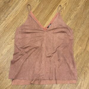 Azalea Medium Pink Suede V-neck Camisole Tank Top